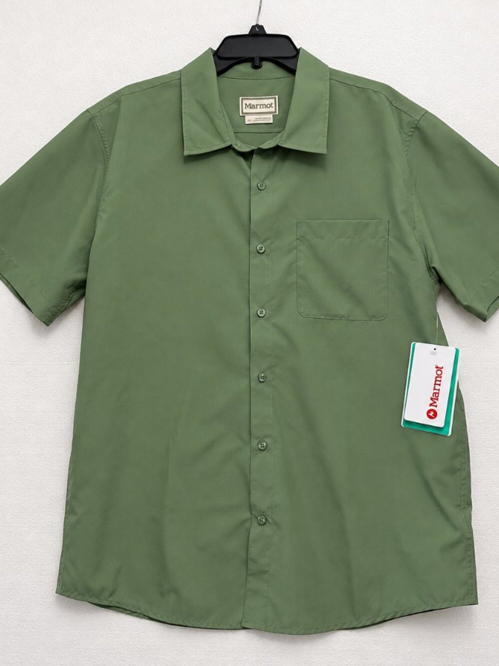 Marmot Shirt Agate Green Arex UPF 40 Camp Short Sleeve Button Up Men's L NEW